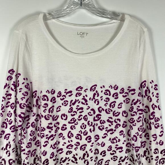 Loft Long Sleeve T-Shirt White Purple Ombre Leopard 100% Cotton Womens Sz Small - Picture 4 of 11